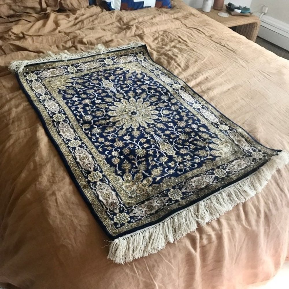 Hand- Knotted Silk Suzani Indian Floor Rug